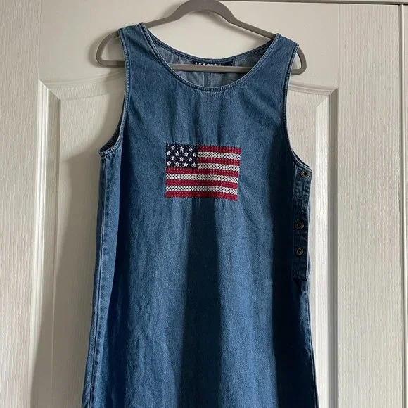 Vintage Dresses | Read Vintage Agapo US Flag Embroidery Denim Maxi Sundress 100%Cotton Size L Flaw | Color: Blue | Size: L | Novafind's Closet Vintage Dresses | Read Vintage Agapo US Flag Embroidery Denim Maxi Sundress 100%Cotton Size L Flaw | Color: Blue | Size: L | Novafind's Closet